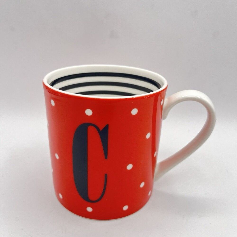Kate Spade NY Lenox Mug Cup “To The Letter “ C Orange/ White Dots